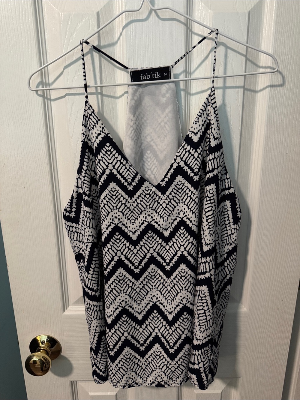 fab'rik Navy & White Chevron V-Neck Spaghetti Strap Cami